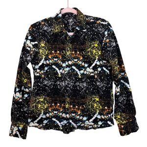 Fredd Marshall Men's Medium Shirt Paint Splatter‎ Abstract Art Black Long Sleeve